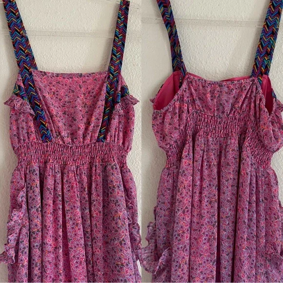 I heart Ronson Pink Blue Floral Boho Southwest Vacation Pocket Flowy Maxi Dress - Picture 2 of 5